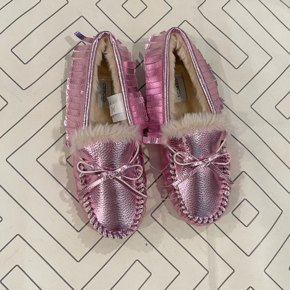 NWT Crewcuts Metallic Pink Moccasin Slippers